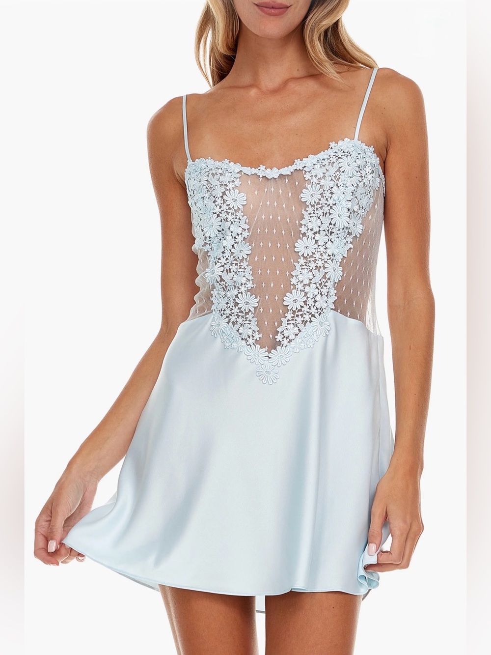 Flora Nikrooz Nordstrom I've blue lace and sheer polka dot chemis. Like new. M